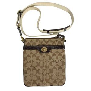 Coach Signature Jacquard Swingpack Crossbody Bag Leather Trim & Adj Strap 40666